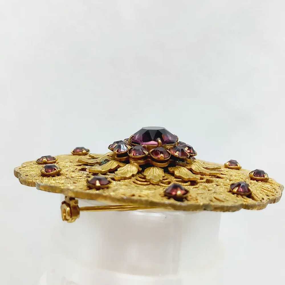 Oversized Vintage Gold tone filigree brooch with … - image 7