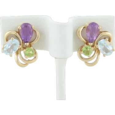 14k Yellow Gold Natural Amethyst, Blue Topaz, and… - image 1