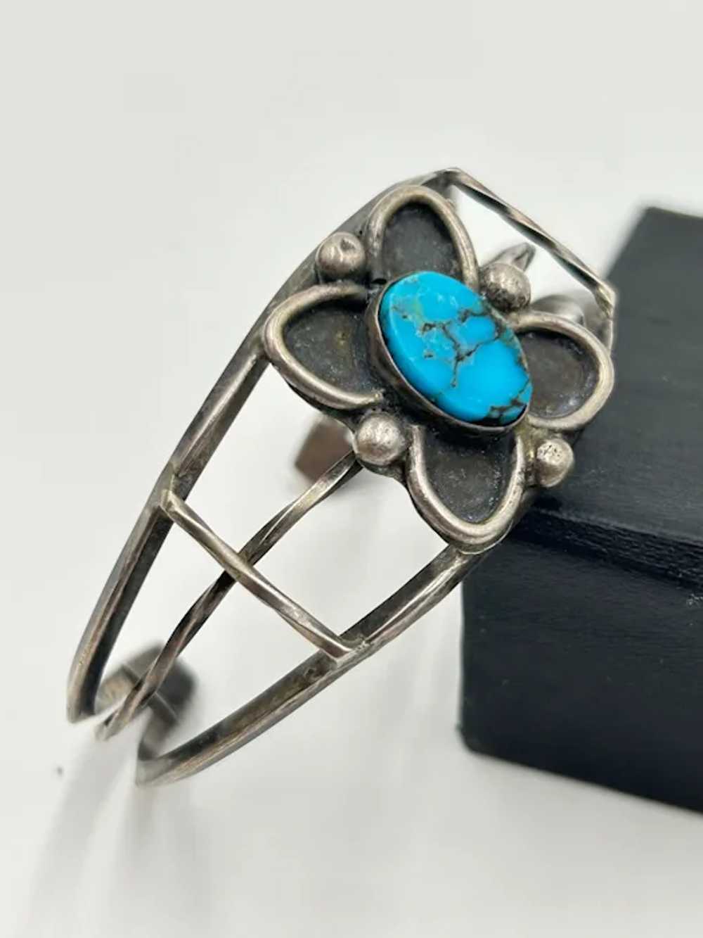 Sterling Silver Turquoise Cuff Bracelet Native Am… - image 2