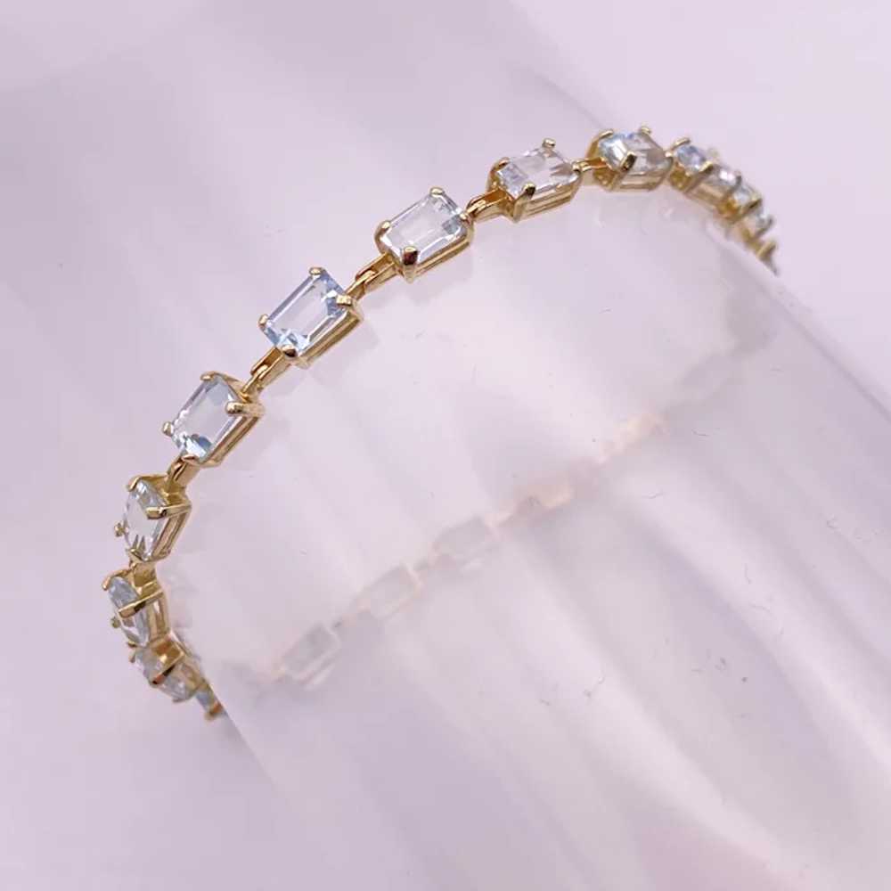 Aquamarine Line Bracelet 9.0 Carat Emerald Cut 14… - image 3