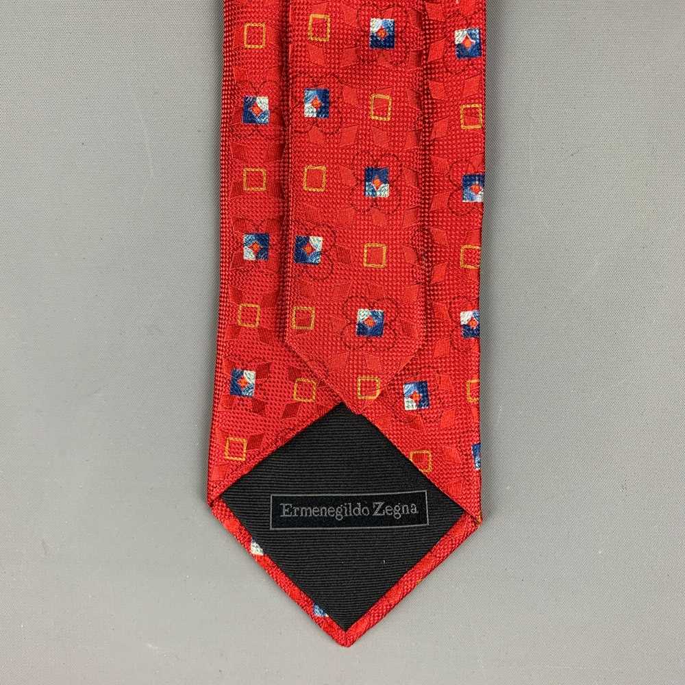 Ermenegildo Zegna Red Blue Squares Silk Tie - image 4