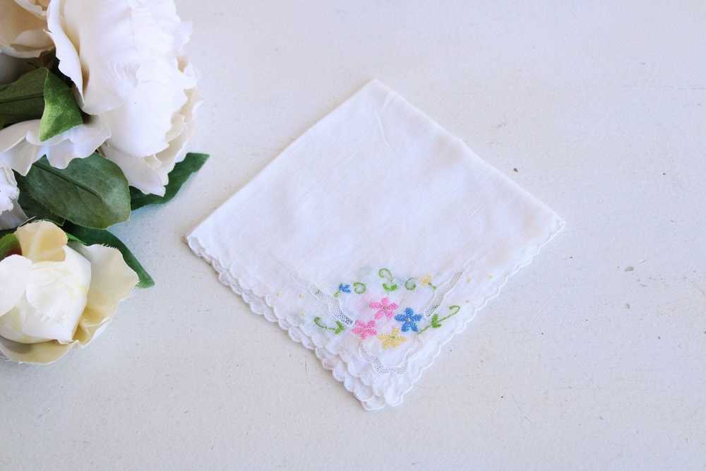 Vintage Vintage Handkerchief, Pink Blue and Yello… - image 1