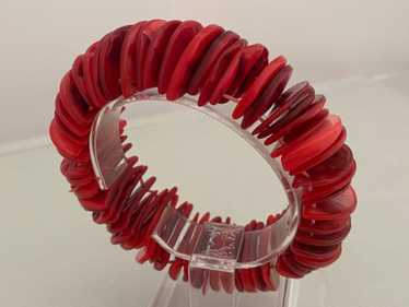 Vintage Semi-Circular RED CORAL Disc Stretch Brac… - image 1