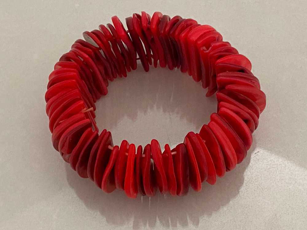 Vintage Semi-Circular RED CORAL Disc Stretch Brac… - image 5