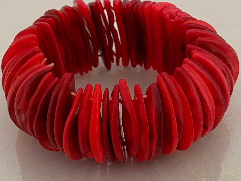 Vintage Semi-Circular RED CORAL Disc Stretch Brac… - image 6