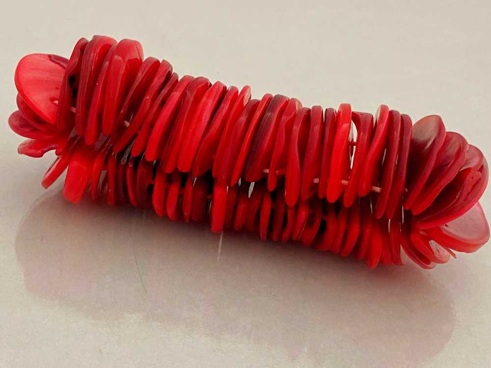 Vintage Semi-Circular RED CORAL Disc Stretch Brac… - image 7