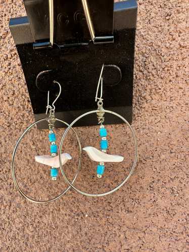 White Bird Fetish & Turquoise Sterling Silver Ear… - image 1