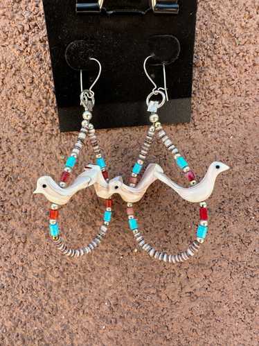 Large Bird Fetish, Coral, and Turquoise Sterling … - image 1