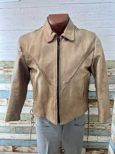 90’s Light Brown Zip Front Western Leather Jacket 