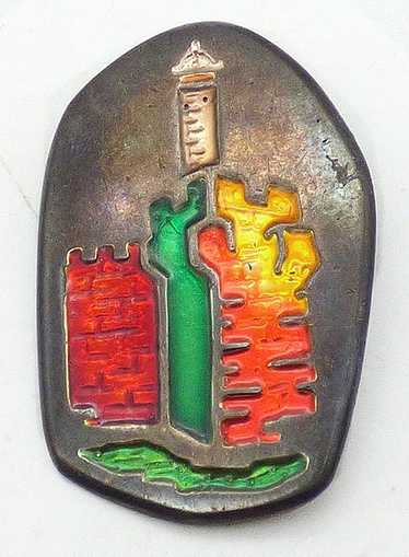 Israeli Sterling Enamel Tower of David Brooch