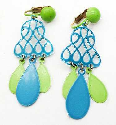 Lime and Turquoise Enamel Dangle Earrings