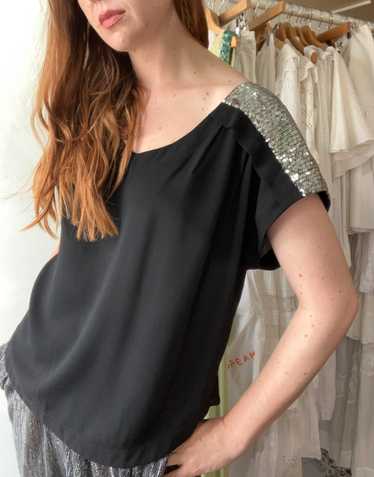 Black & Silver Sequin Shoulders Top