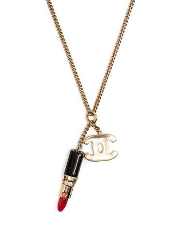 nwot RARE! CHANEL metallic champagne GOLD quilted leather LIPSTICK CASE  necklace