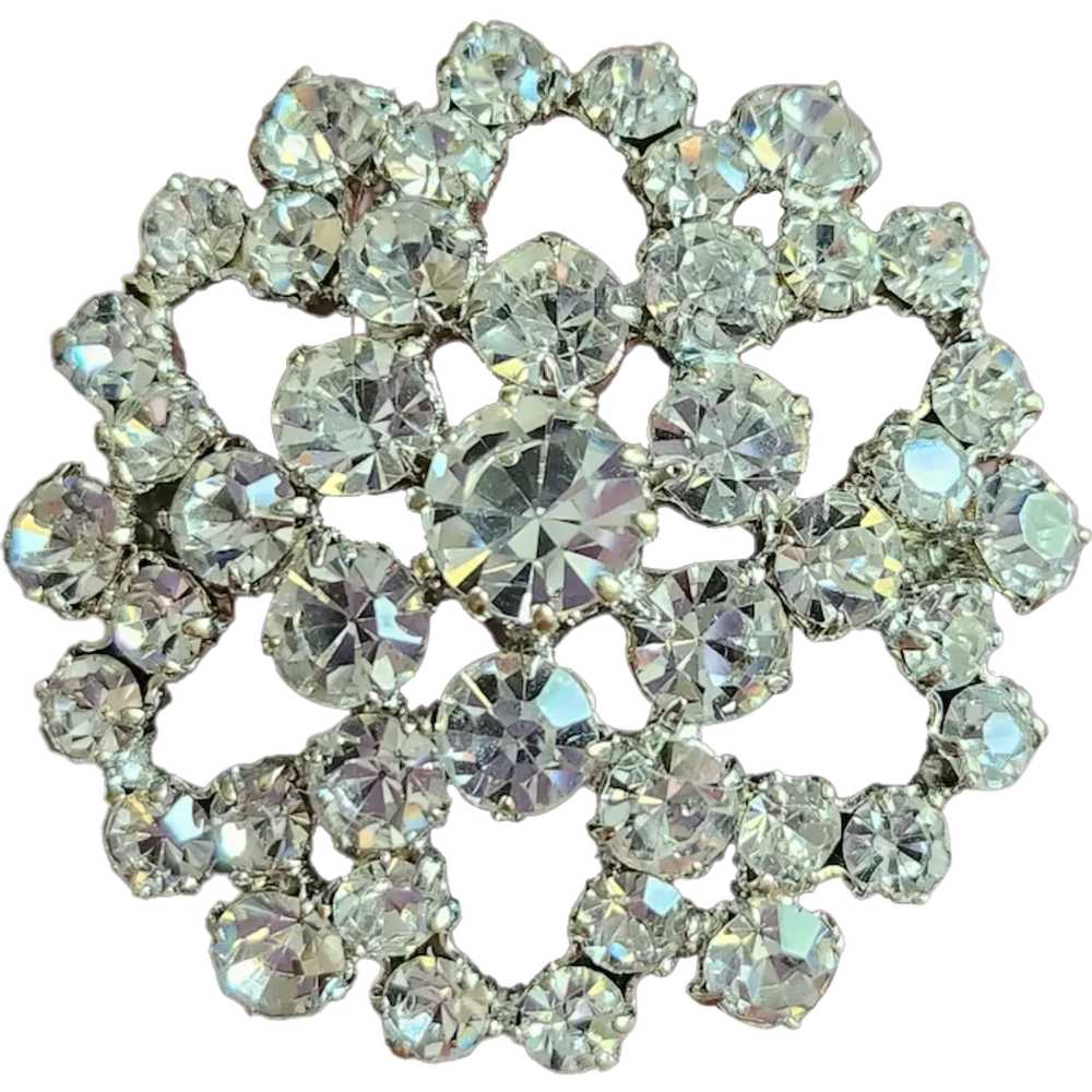 Vintage Rhinestone Silver Snowflake Style Brooch - image 1