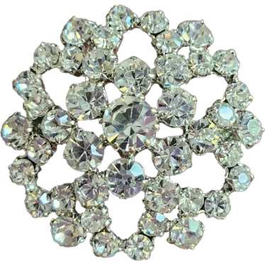 Vintage Rhinestone Silver Snowflake Style Brooch