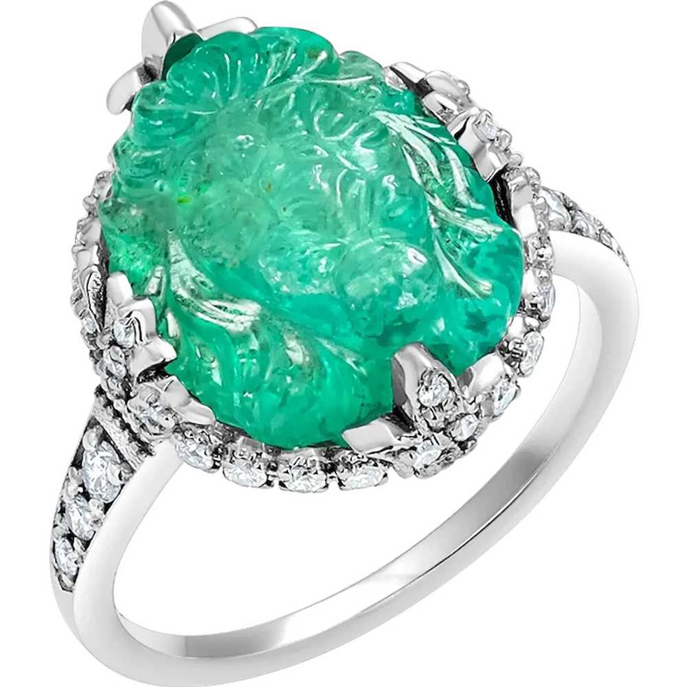 GIA Certified Old Carved Emerald Diamond 6.15 Car… - image 1