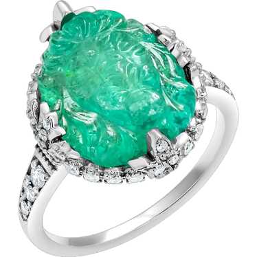 GIA Certified Old Carved Emerald Diamond 6.15 Car… - image 1