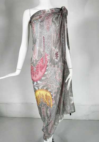 Etro Silk Paisley Shawl in Greys, Blues, Yellow & 