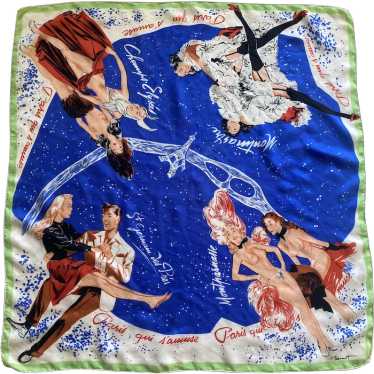 REDUCED RARE 1950's French Silk Scarf Topless Sho… - image 1