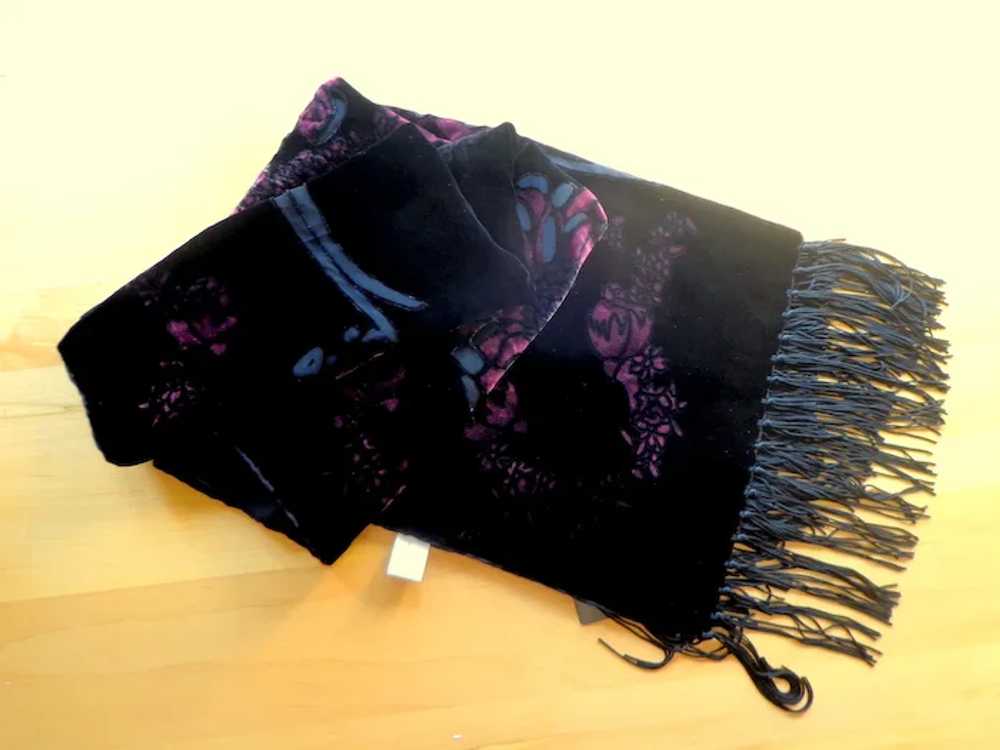 Burn Out Velvet Shawl / Scarf.  Large.  Black & R… - image 5