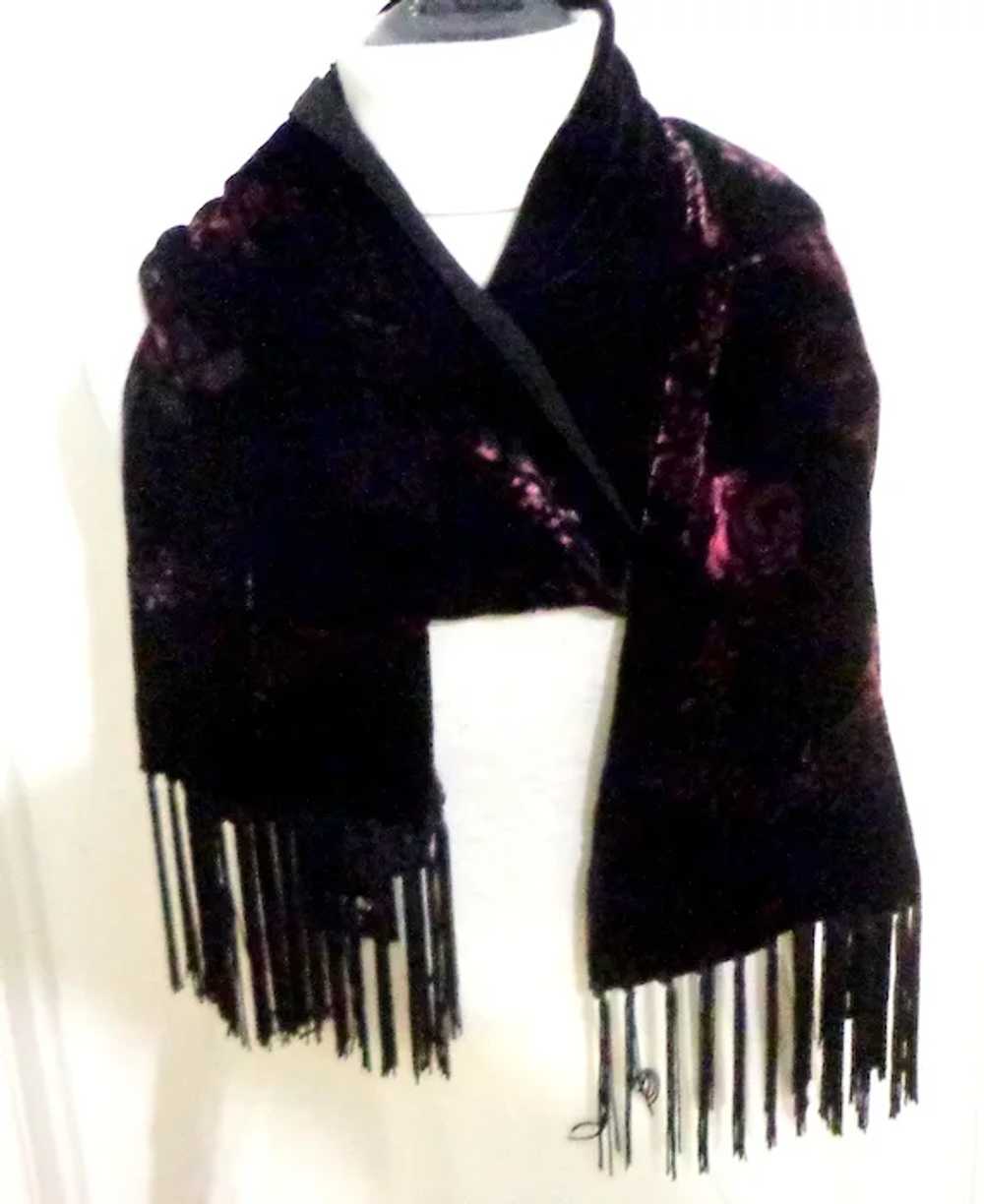 Burn Out Velvet Shawl / Scarf.  Large.  Black & R… - image 6