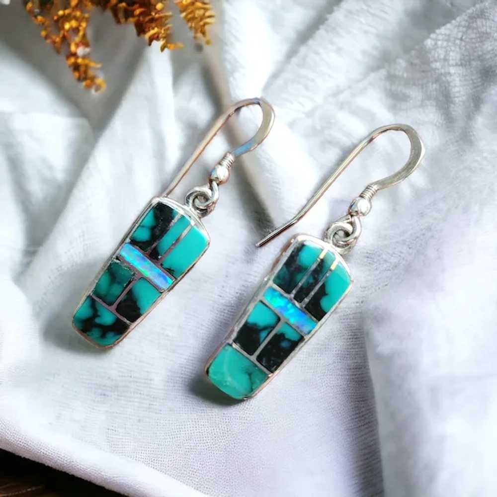 Sterling Silver Turquoise and Blue Opal Earrings - image 2