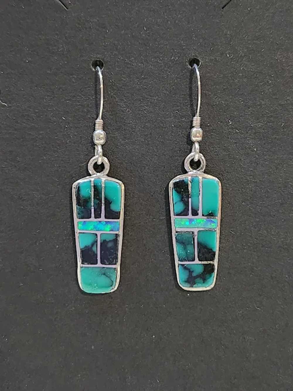 Sterling Silver Turquoise and Blue Opal Earrings - image 3