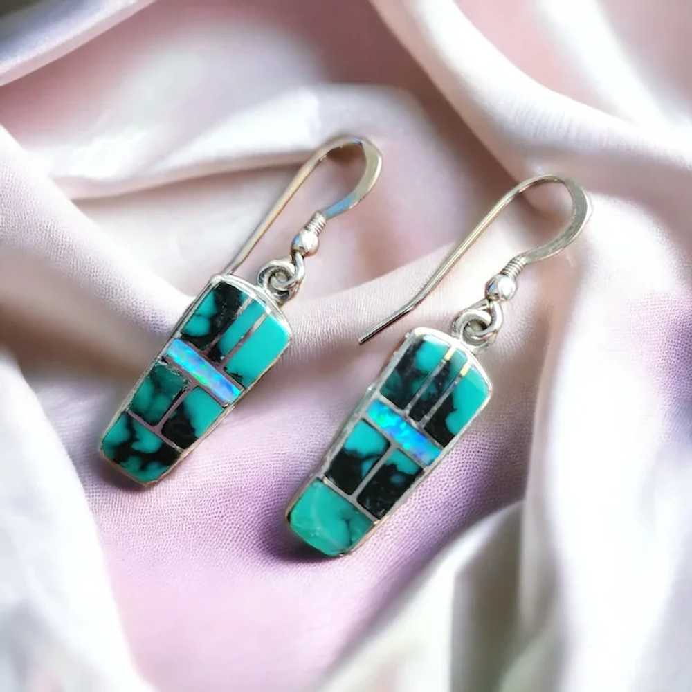 Sterling Silver Turquoise and Blue Opal Earrings - image 4