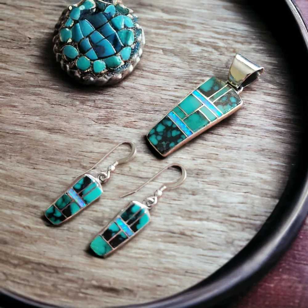 Sterling Silver Turquoise and Blue Opal Earrings - image 5