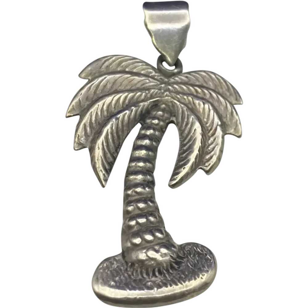 Sterling Silver Thailand Textured Palm Tree Penda… - image 1