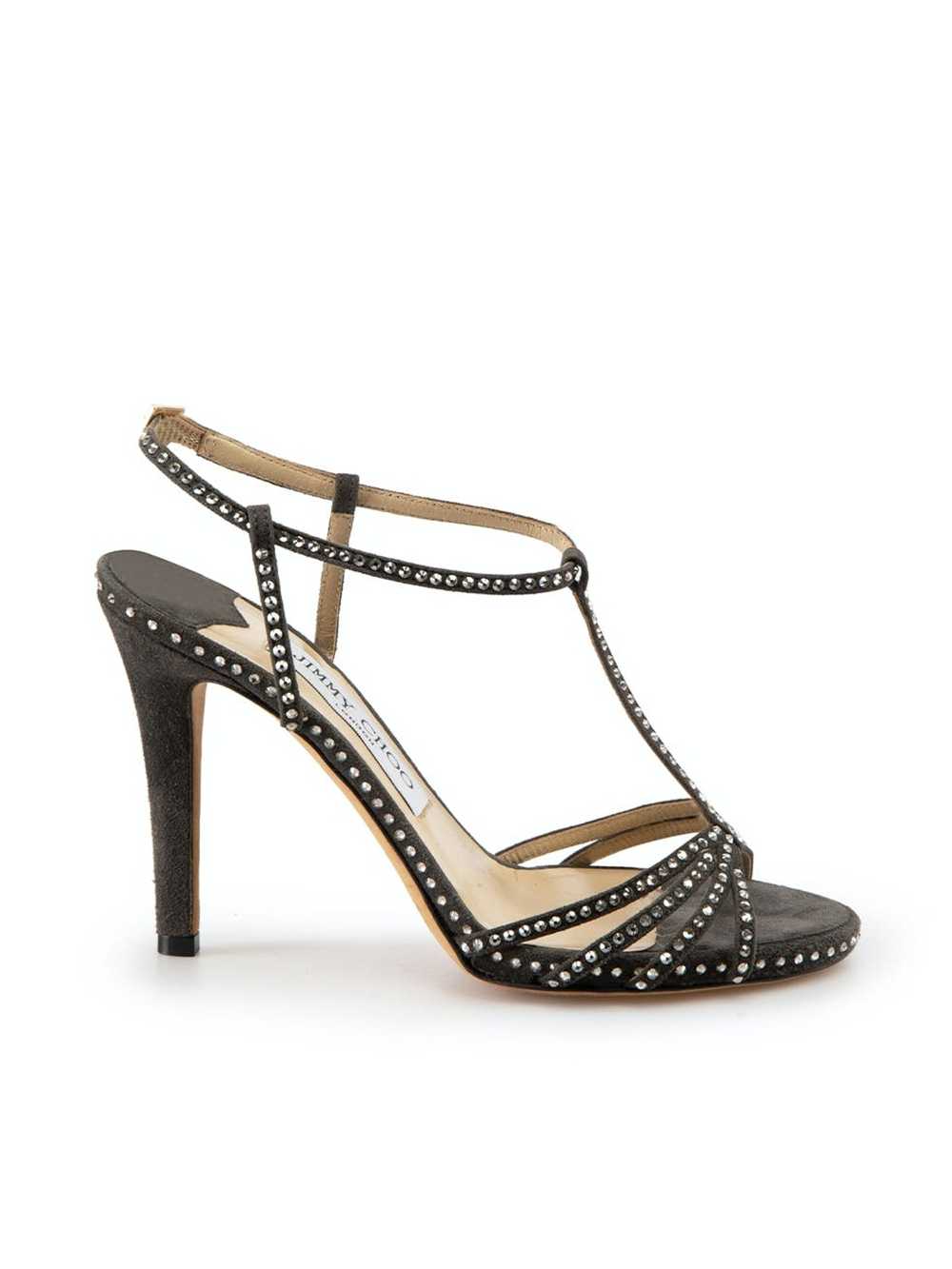 Jimmy Choo Grey Suede Crystal Heeled Sandals - image 1