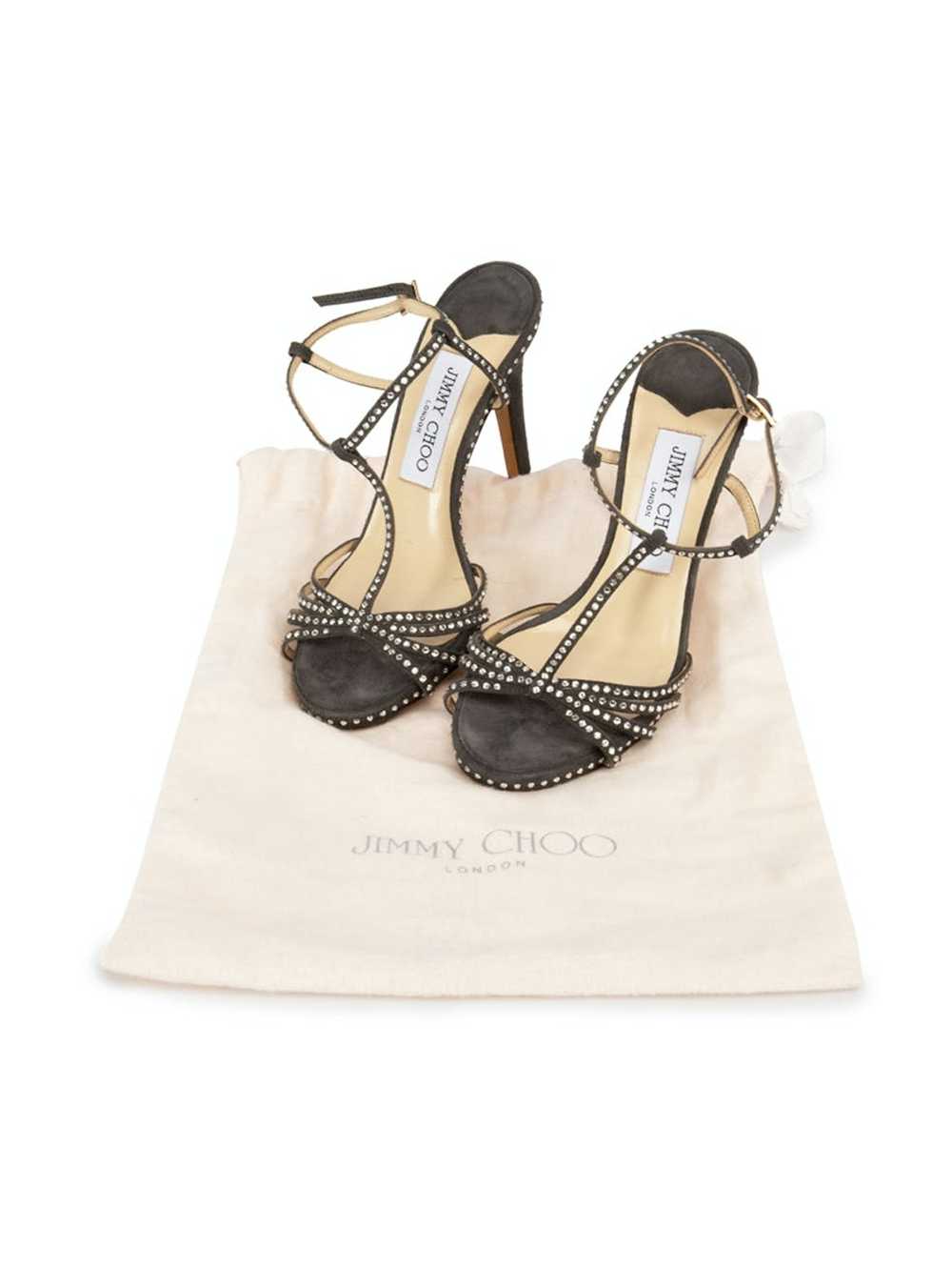 Jimmy Choo Grey Suede Crystal Heeled Sandals - image 7