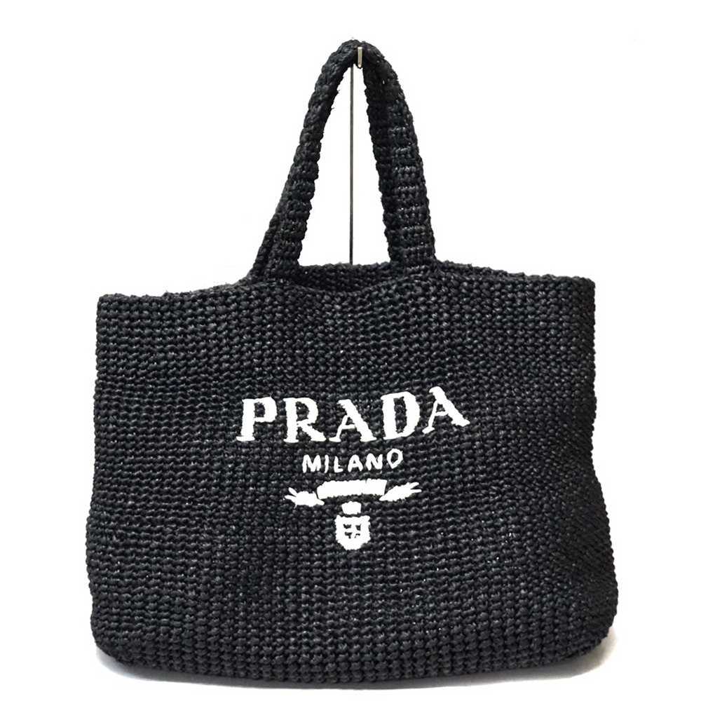 Prada Prada Raffia Basket Tote Bag Black Silver M… - image 1