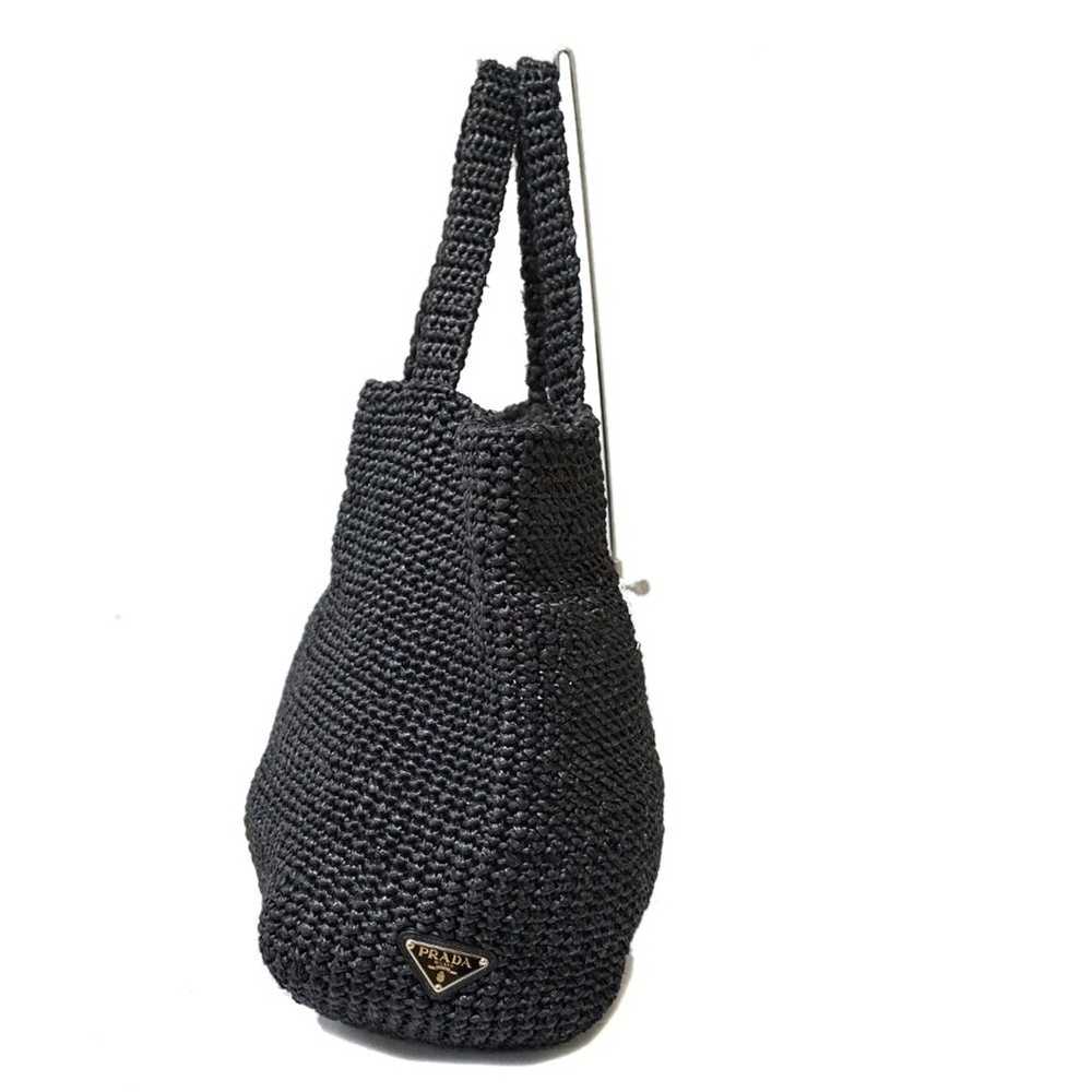 Prada Prada Raffia Basket Tote Bag Black Silver M… - image 3