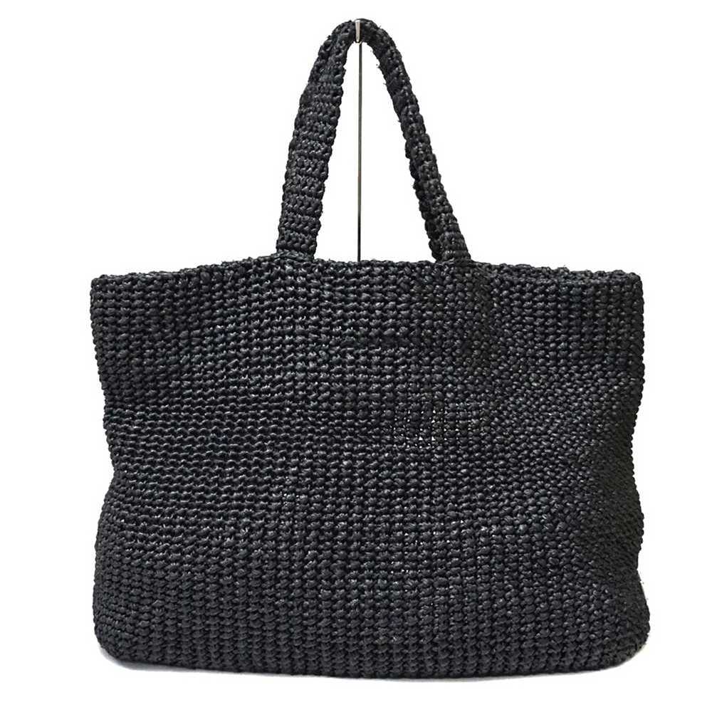 Prada Prada Raffia Basket Tote Bag Black Silver M… - image 5