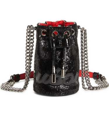 Marie Jane mini - Bucket bag - Leather, veau velours and strass - Rosy -  Christian Louboutin