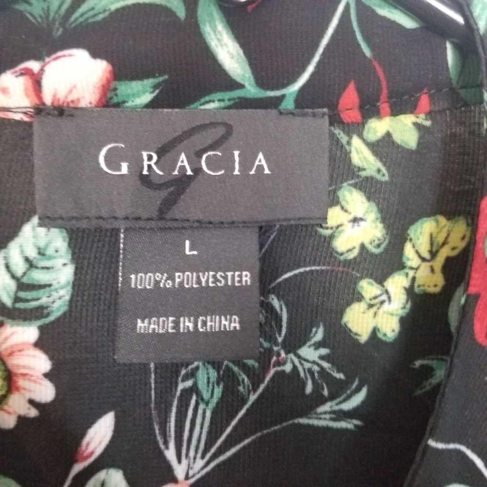 Other Gracia Womens L Black Floral Polka Dots Ruf… - image 6