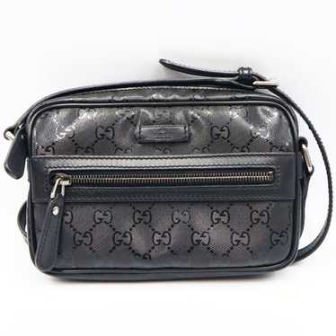 Gucci GG Supreme Portfolio Print Shoulder 523591 Black Leather Messenger Bag