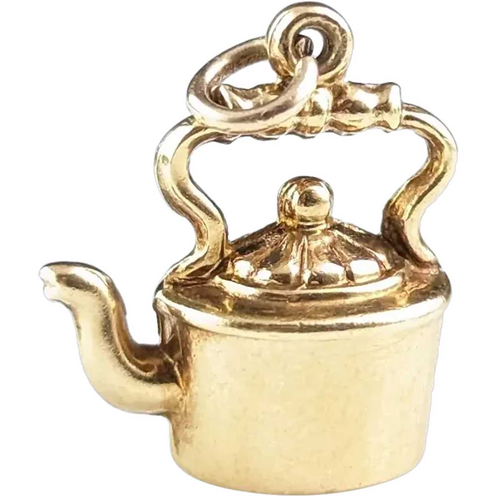 Vintage 9k gold kettle Charm, old Victorian style… - image 1