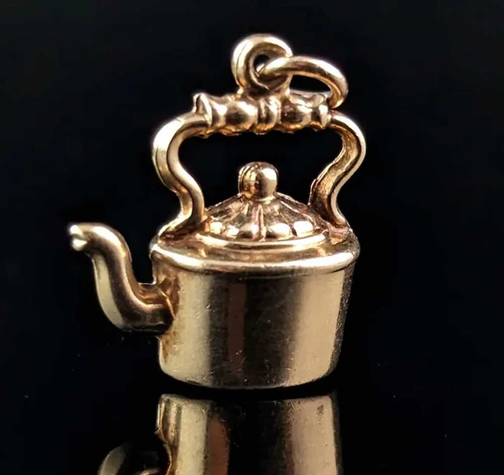 Vintage 9k gold kettle Charm, old Victorian style… - image 2
