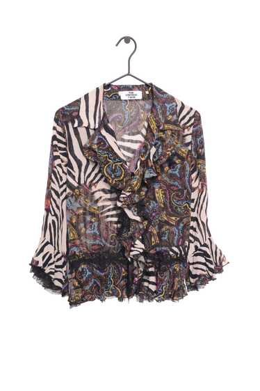 Y2K Ruffle Zebra Button Top