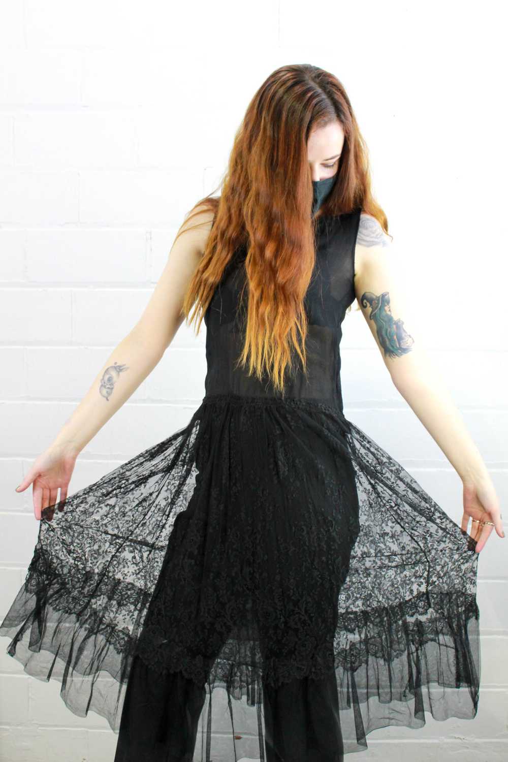 1920s Sheer Silk Chiffon And Lace Dress Small Gem