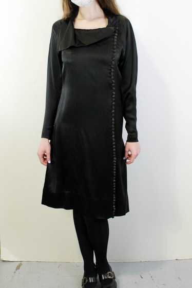 1930s Black Silk Satin Dress / Size Small / Covere
