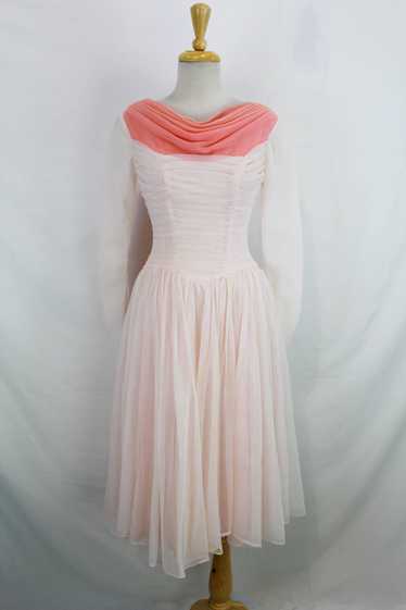 1950s Pale Pink Party/Prom Dress with Contrast Cor