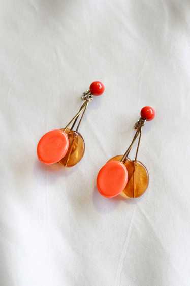 1960s Mod Orange Plastic Lollipop Drop Earrings