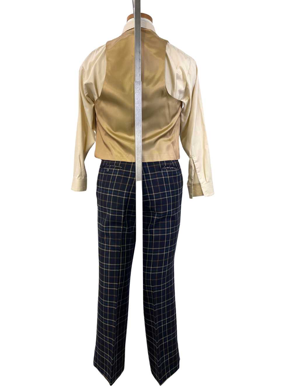 1970s Vintage Men's Suit, Navy/ Beige Plaid 3-Pie… - image 4