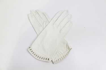 Vintage 40s/50s White Leather Gloves With Cut-Out… - image 1