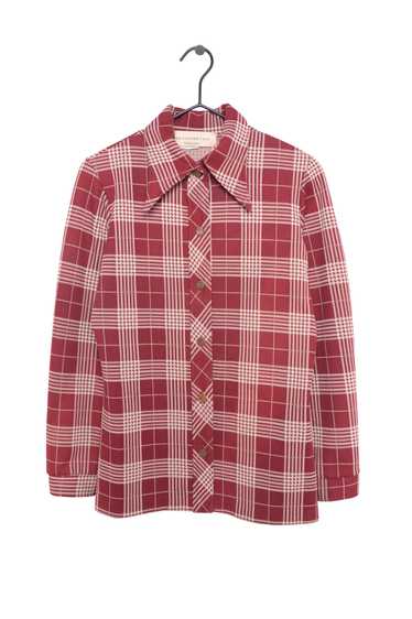 1970s Polyester Plaid Button Down - image 1