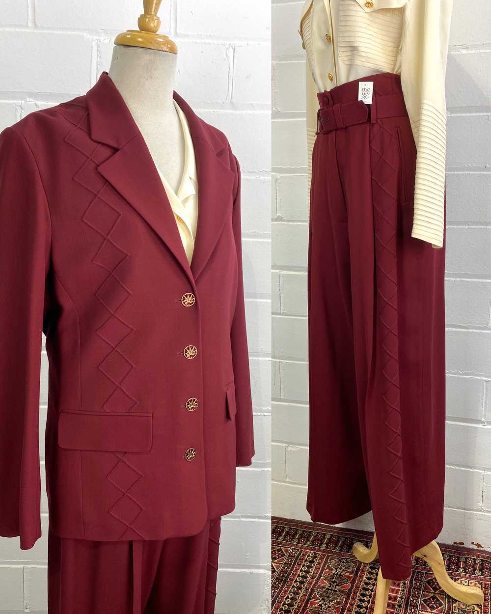 Vintage 1980s Sophie Sitbon Burgundy Wool Wide-Le… - image 11
