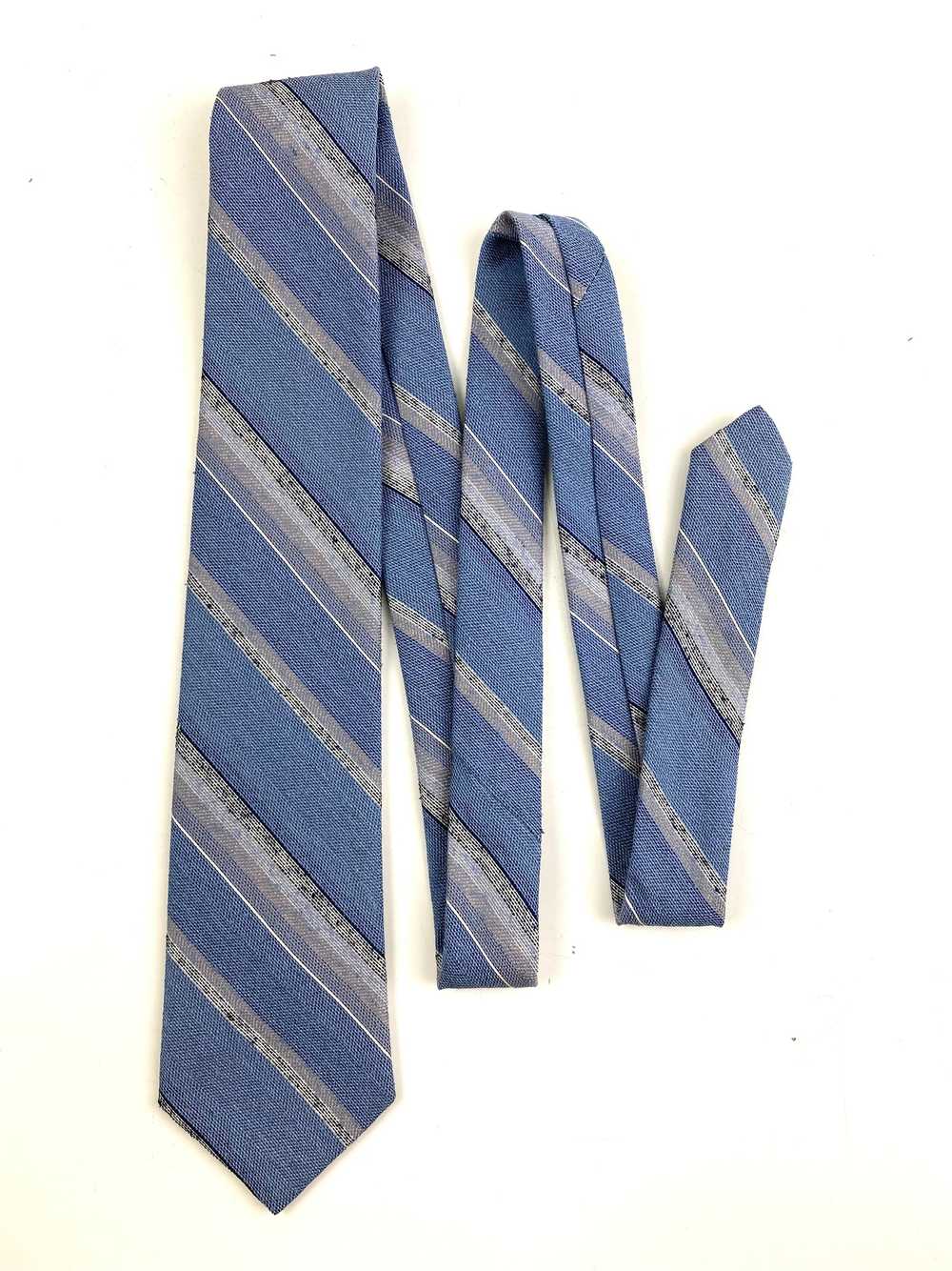 80s Deadstock Necktie, Men's Vintage Blue Grey Di… - image 1